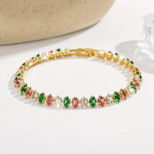 14K Gold 7" Womens 1ct Diamond Green Emerald Red Ruby Gemstone Tennis Bracelet